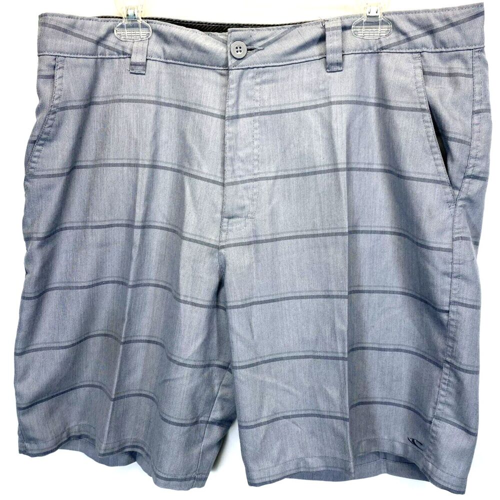O'Neill Mens Golf  Walking Bermuda Shorts Size 38x9 Flat Front Gray Stripe Logo